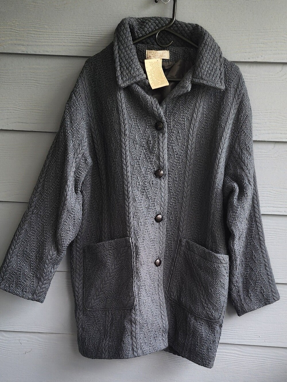 Boyne Valley Wool Cable Knit Coat Gray Handcrafted Lined ButtonsPockets Sz 1xl .